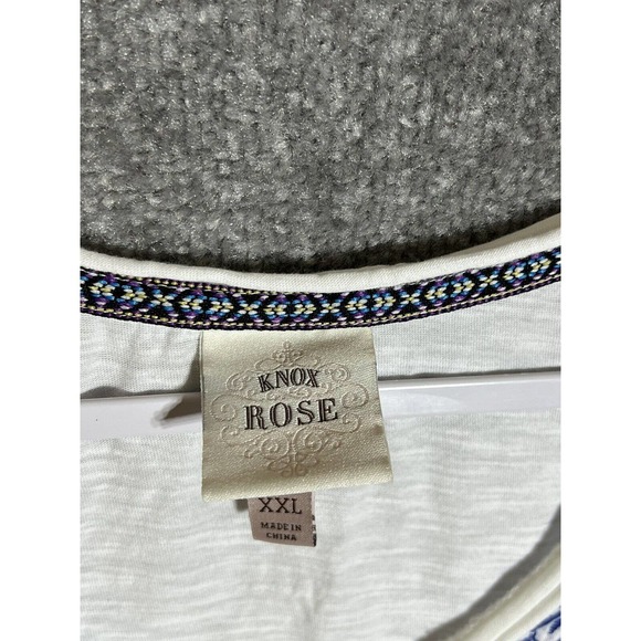 Knox Rose Short Sleeve Raw Edge Shirt Womens Size XXL White Embroidered Bug Fly - Picture 3 of 8